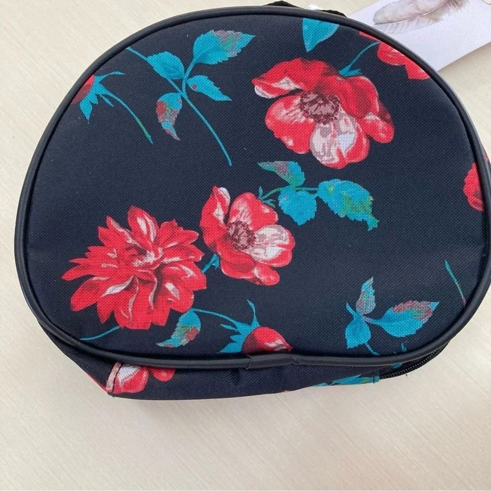 New Jessica‎ Simpson Makeup Bag Travel Black Red Floral Carry On West Coast